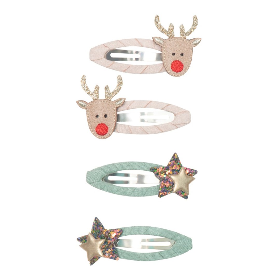 英国Mimi & Lula AW23_Xmas圣诞驯鹿滴答夹4入 - 婴儿饰品 - 聚酯纤维 