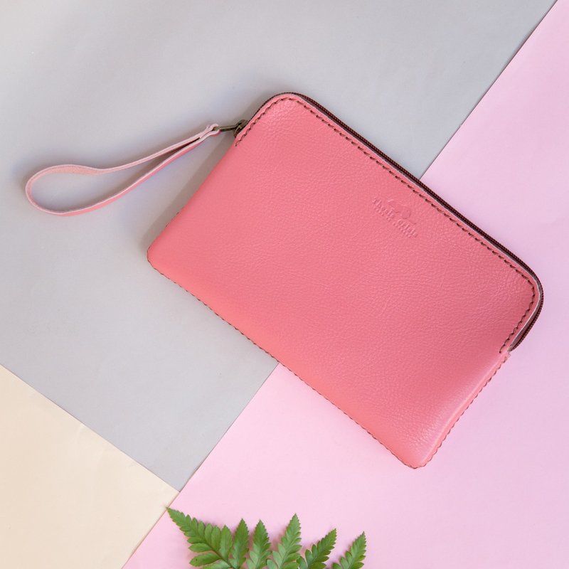 'TRIPLET GIANT' HANDMADE LEATHER CLUTCH BAG-PINK - 其他 - 真皮 粉红色