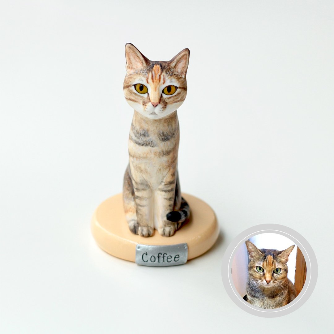 定制猫雕像，3D 定制猫肖像，猫雕塑，猫雕像 - 玩偶/公仔 - 粘土 多色