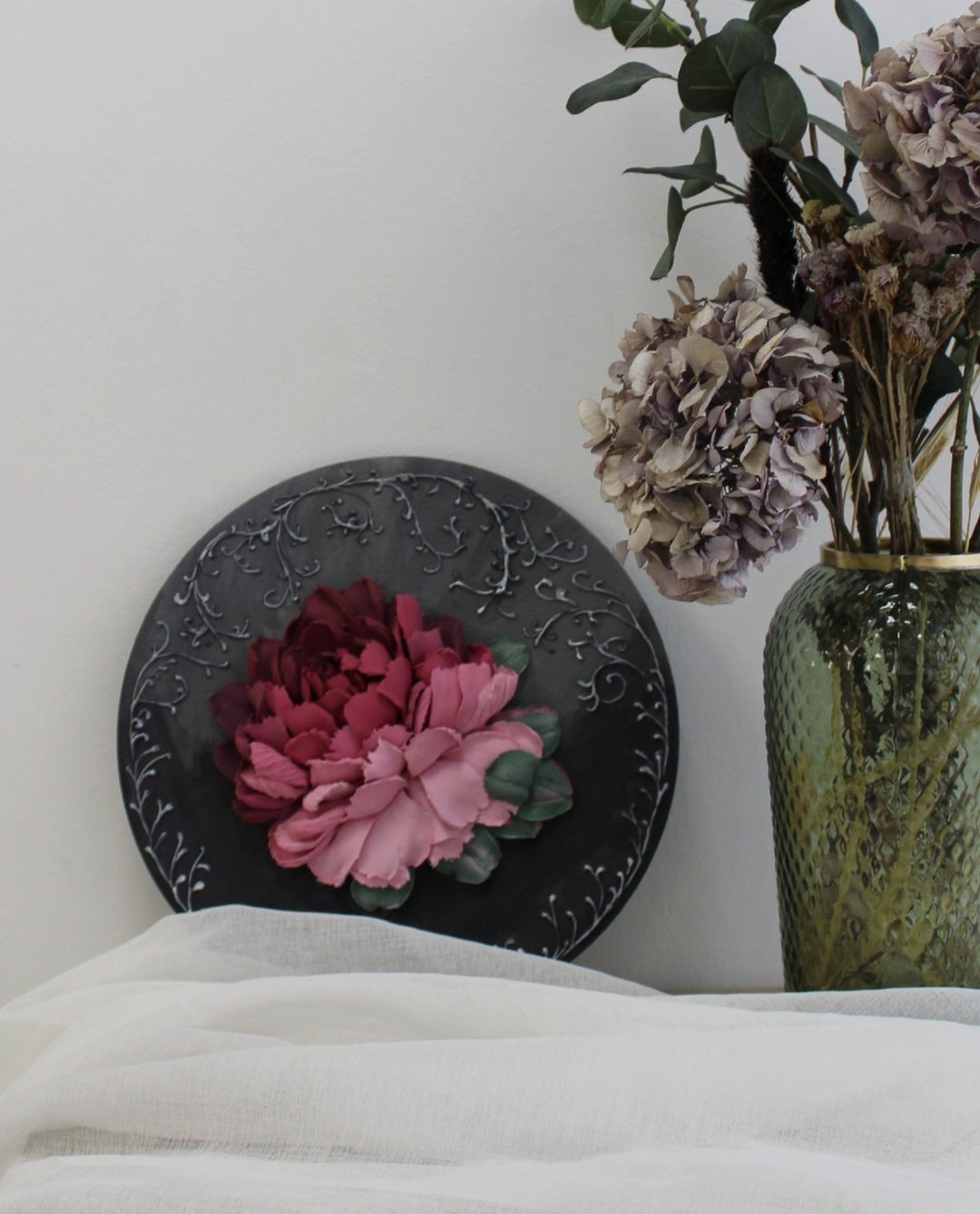 3d peony original floral painting, sculpture wall art, gift idea for her - 墙贴/壁贴 - 其他材质 