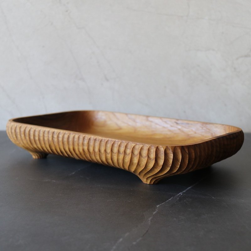 手工雕刻柚木四足茶盘 - 托盘/砧板 - 木头 