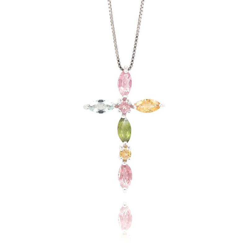 【正佳珠宝】彩碧玺 糖果碧玺 1.3ct 十字架吊坠 彩碧玺吊坠 - 项链 - 半宝石 多色