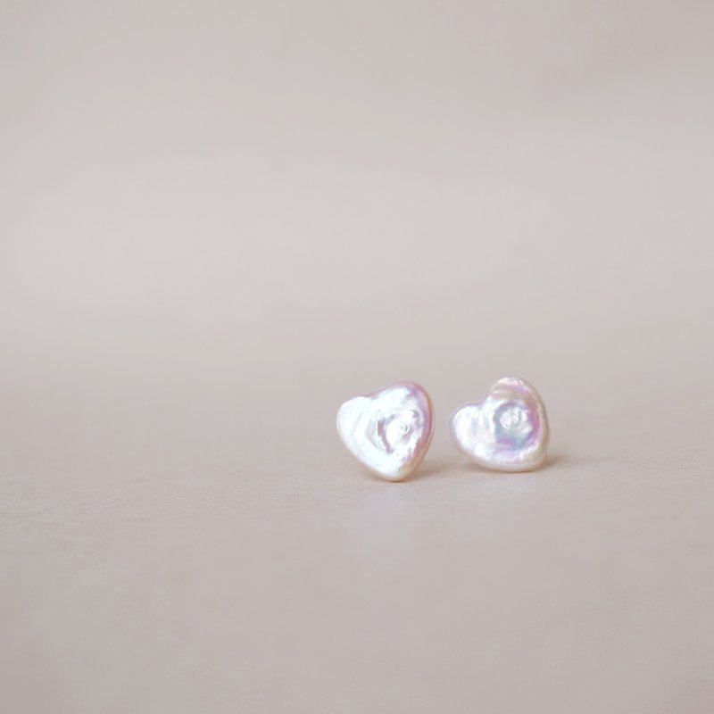 数量限定 爱心珍珠耳环 - 耳环/耳夹 - 珍珠 白色