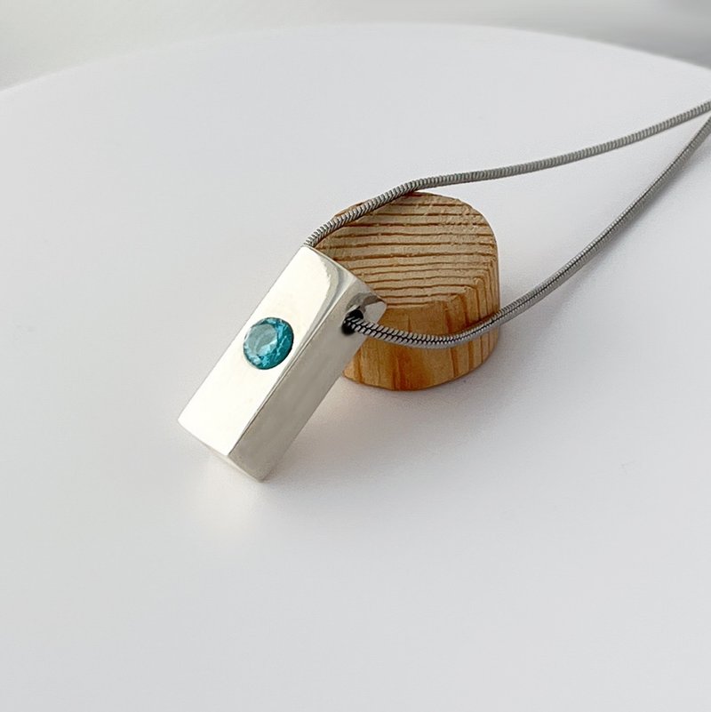 绿松石锆石长条坠饰 - 925 纯银 - 意大利设计 - 项链 - 铜/黄铜 银色