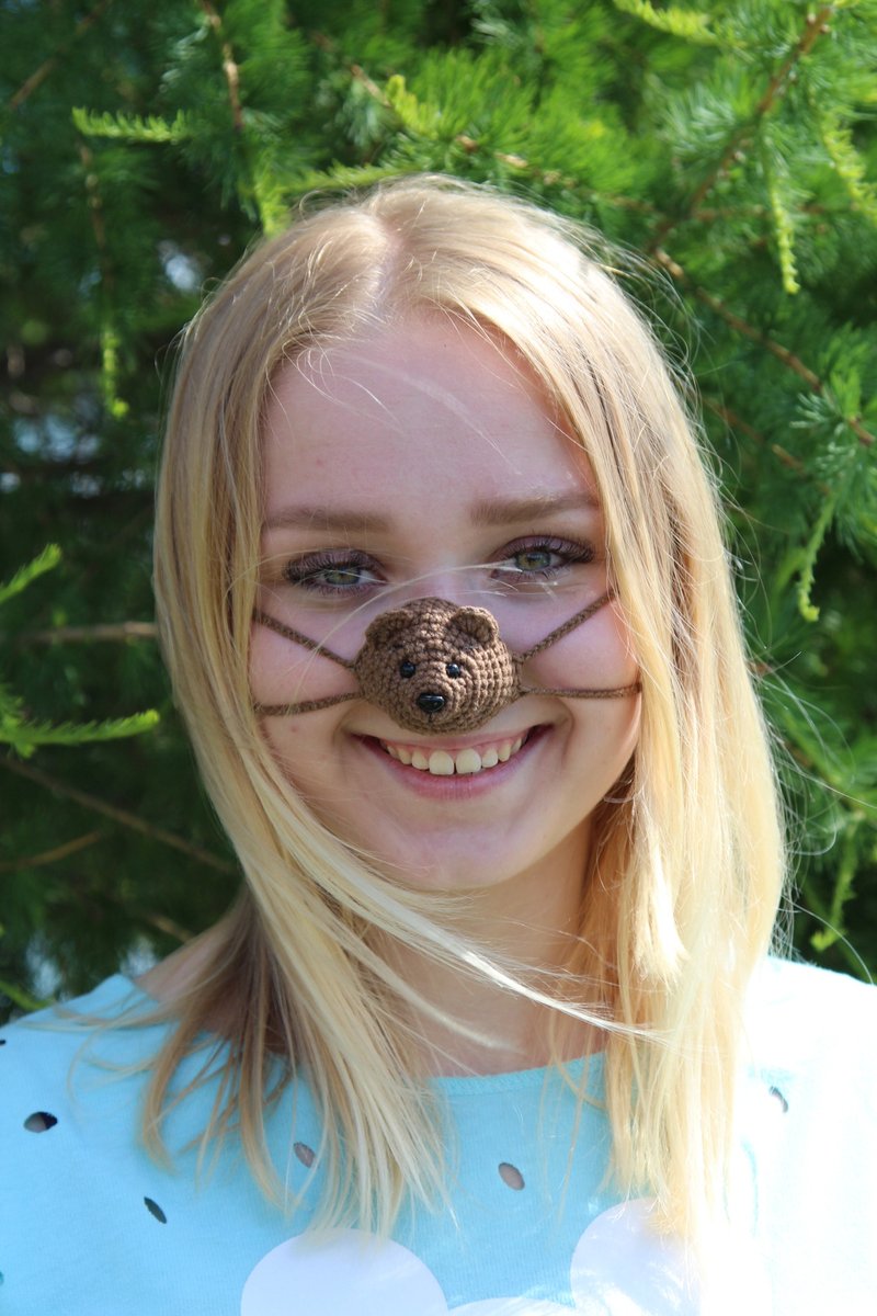 Nose warmer bear lover gift. Useful party favor. Cold nose cover. - 围巾/披肩 - 棉．麻 咖啡色