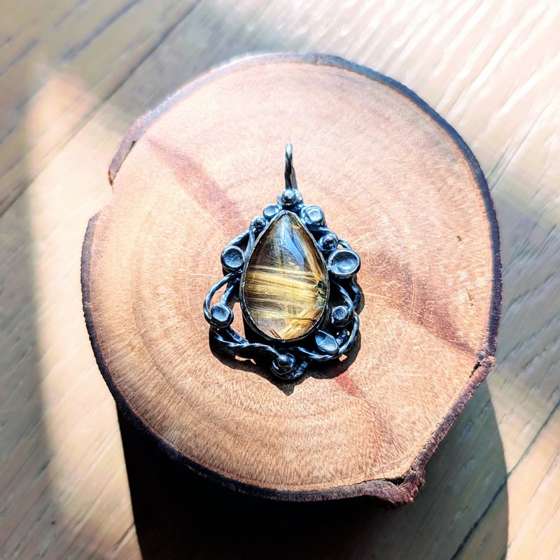 【曲水辰手创】钛晶纯银吊坠 - 项链 - 宝石 金色