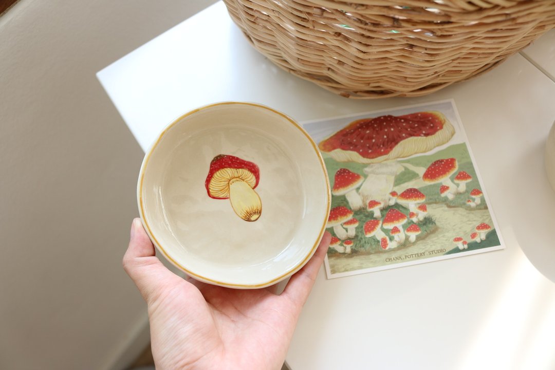 Ceramic Mushroom Mini Bowl - 花瓶/陶器 - 陶 红色