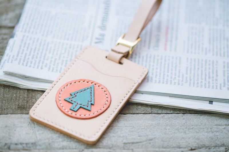 植物鞣手缝证件套圣诞树版(悠游卡/一卡通/行李吊牌) - 证件套/卡套 - 真皮 橘色