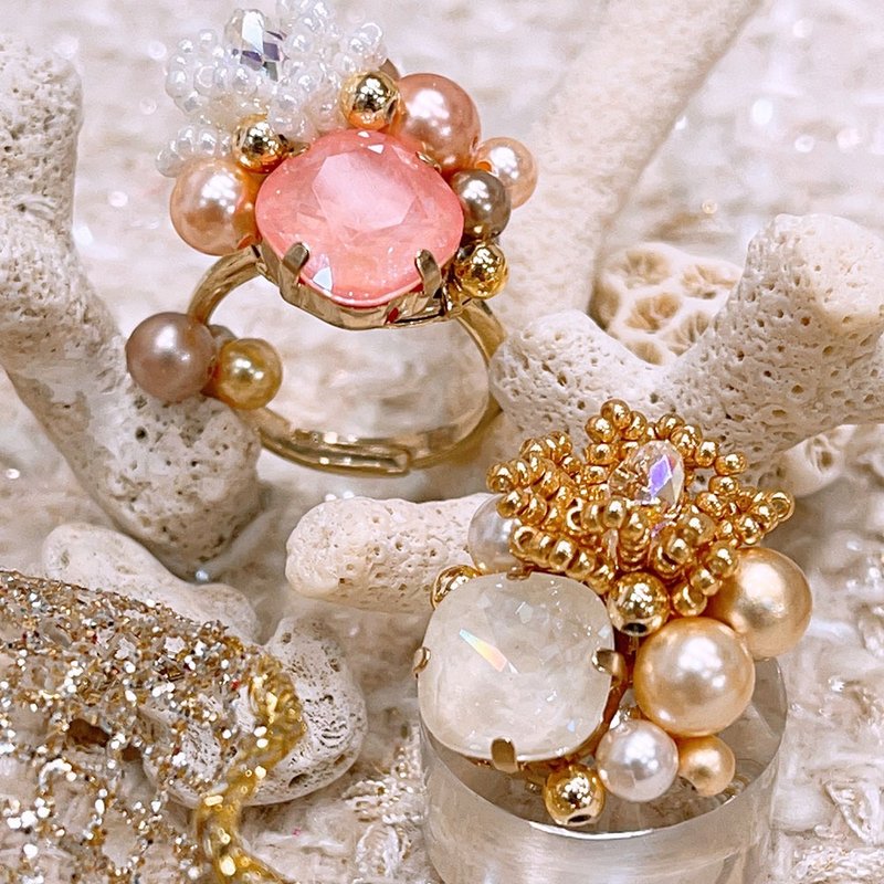 台北|珠绣DIY手作课程|F7.珊瑚花珍珠戒指|双人优惠|文化币 - 金工/饰品 - 其他金属 