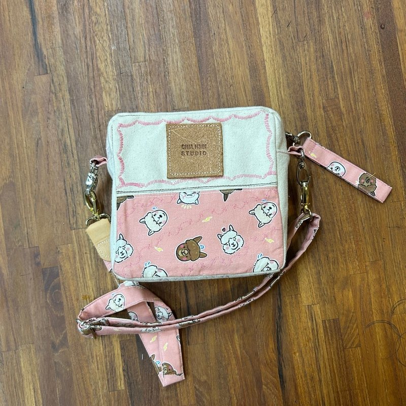 斜背包/侧背包/文青方形斜背包/森林小粉羊 - 侧背包/斜挎包 - 棉．麻 黄色