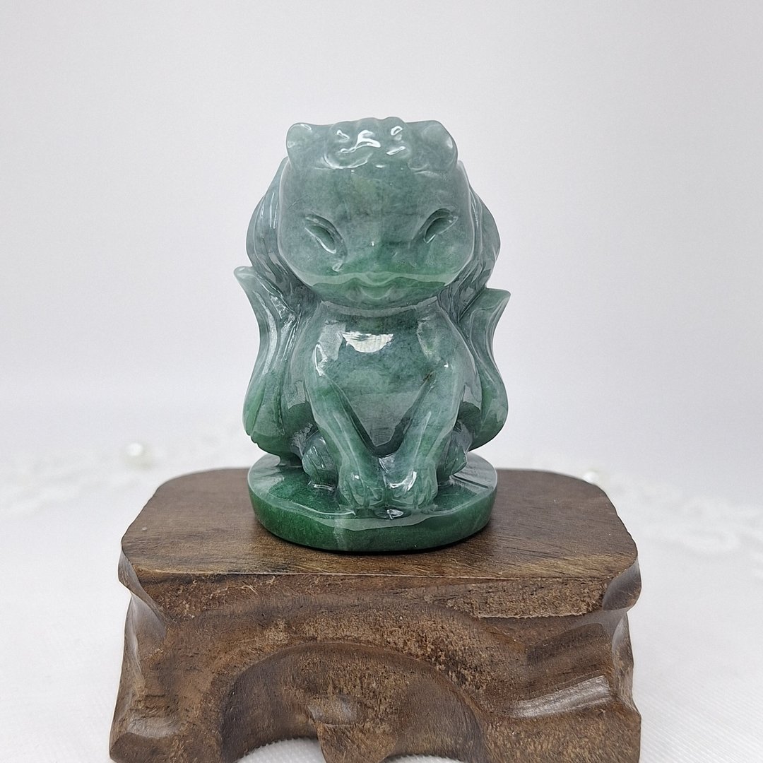 蓝水危料威料温润手工雕刻九尾狐摆件 |天然A货翡翠 - 摆饰 - 玉石 