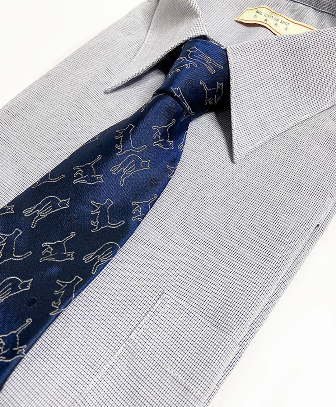 日常猫咪 蚕丝领带 Neckties - 领带/领带夹 - 其他材质 蓝色