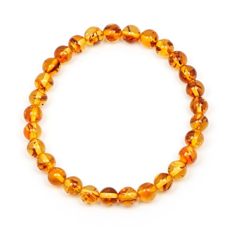 【正佳珠宝】花珀 顶级金透花珀 5.8-6.2mm 金花珀手珠 - 手链/手环 - 半宝石 多色