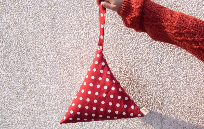 圣诞 红 水玉点点  几何 三角包 化妆包/钱包 (M) - 化妆包/杂物包 - 棉．麻 红色