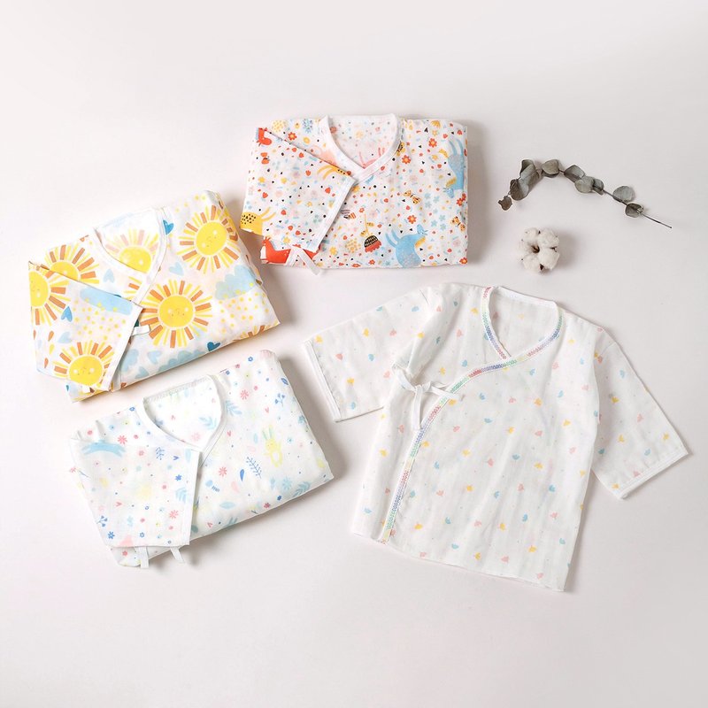 【感谢祭】新生儿19件组-MIT纯棉婴儿棉纱布肚衣x4+手帕口水巾x15 - 包屁衣/连体衣 - 棉．麻 多色