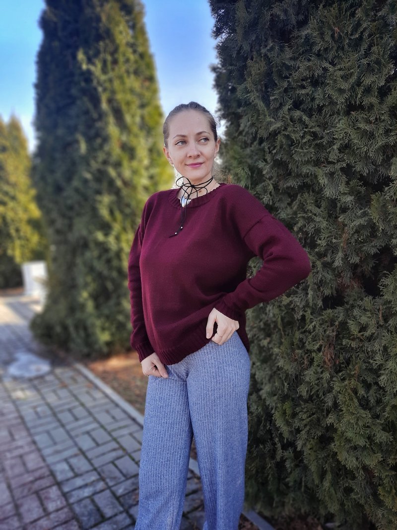 手工针织毛衣美利奴羊毛大号女式，女装手工制作 - 女装针织衫/毛衣 - 羊毛 红色