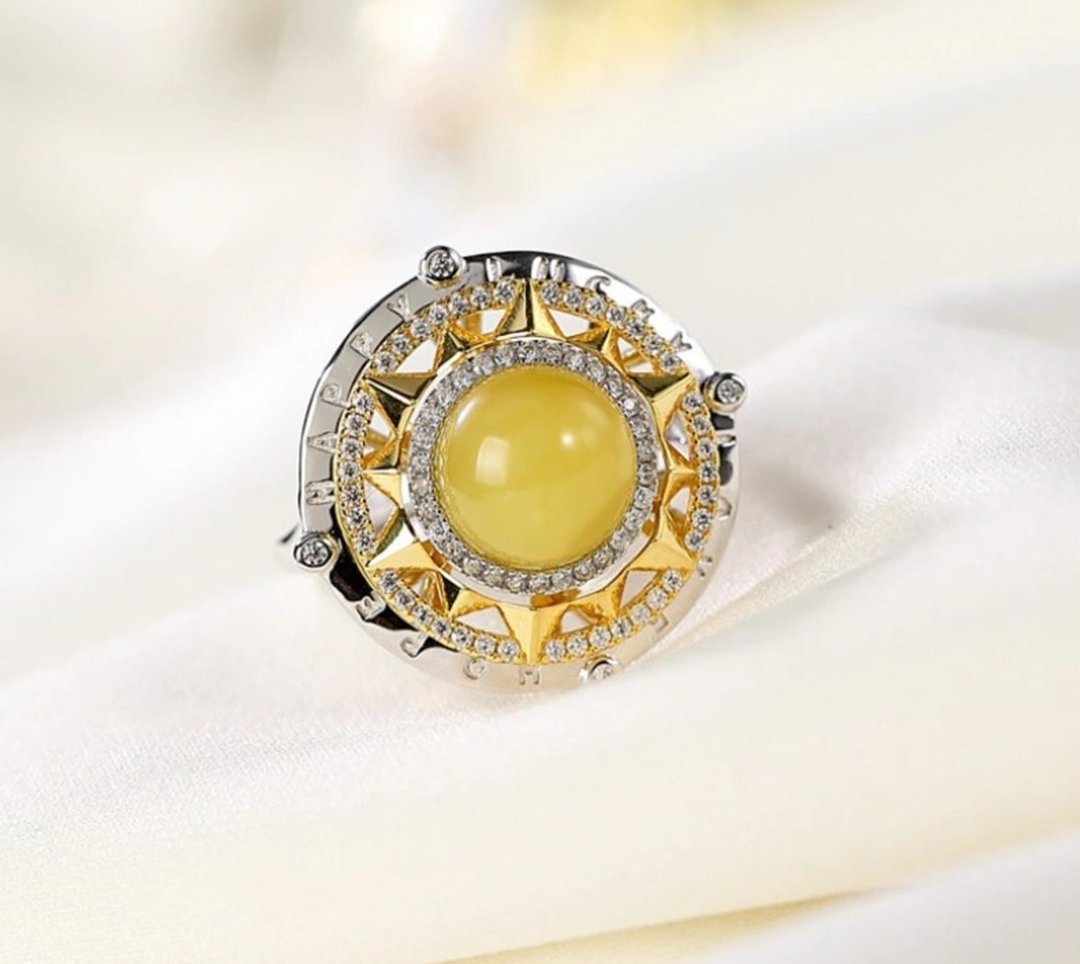Spinning Shiny Sun Rings for Women Gemstone Blue Perot Amber Ring LOVE HOPE - 戒指 - 纯银 银色