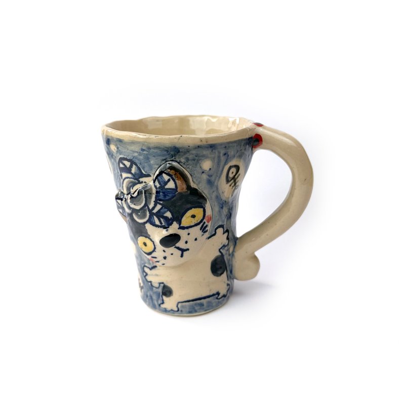Nice Little Clay 手工铃铛杯 可爱猫 0101-161 - 咖啡杯/马克杯 - 陶 白色