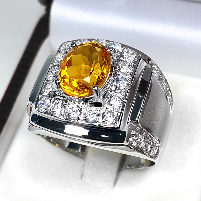 黄色宝石 925 纯银戒指 璀璨的星芒石 赠礼戒指 - 戒指 - 纯银 黄色