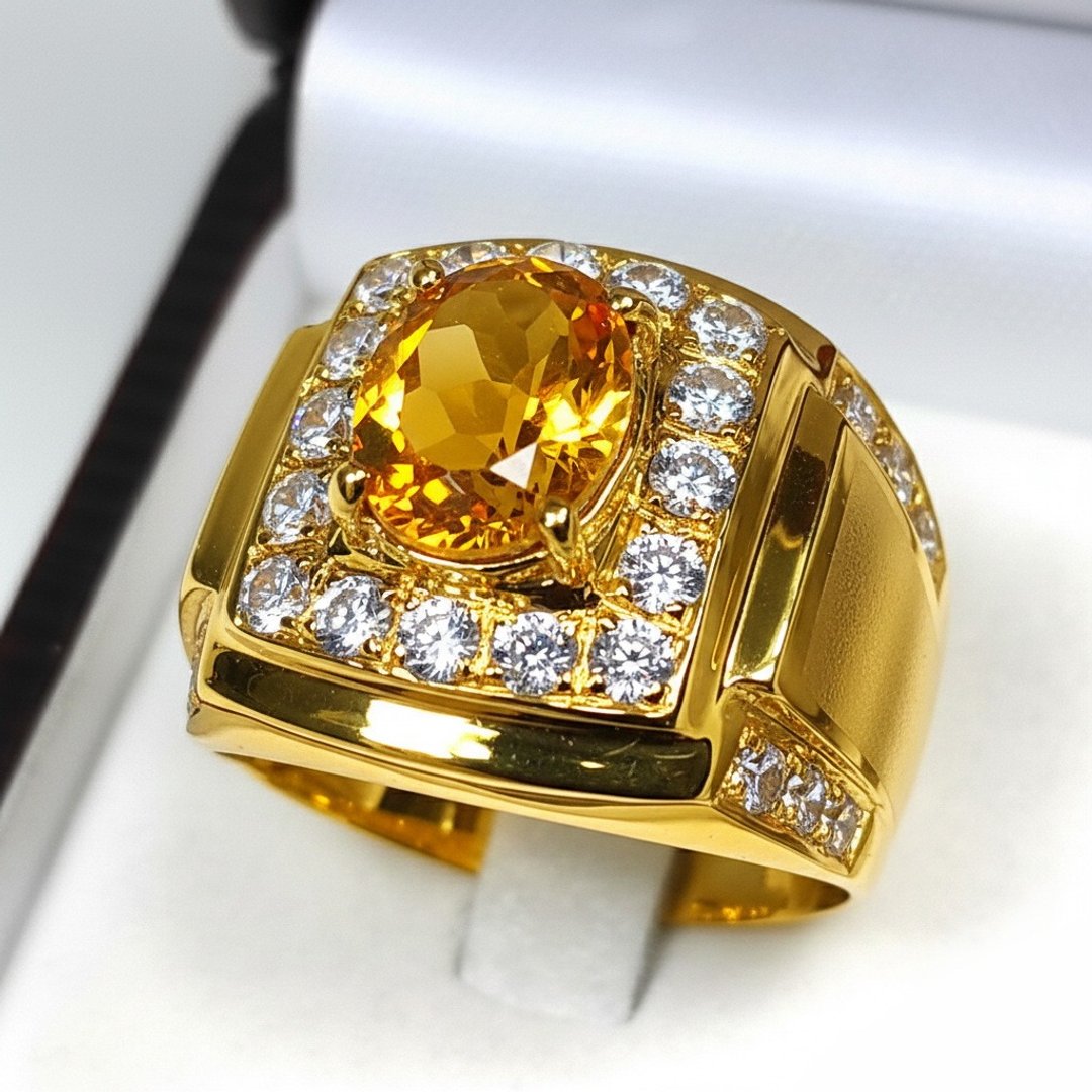 黄水晶戒指 925 纯银 闪耀动人星光，适合赠礼，14K 包金。 - 戒指 - 纯银 黄色