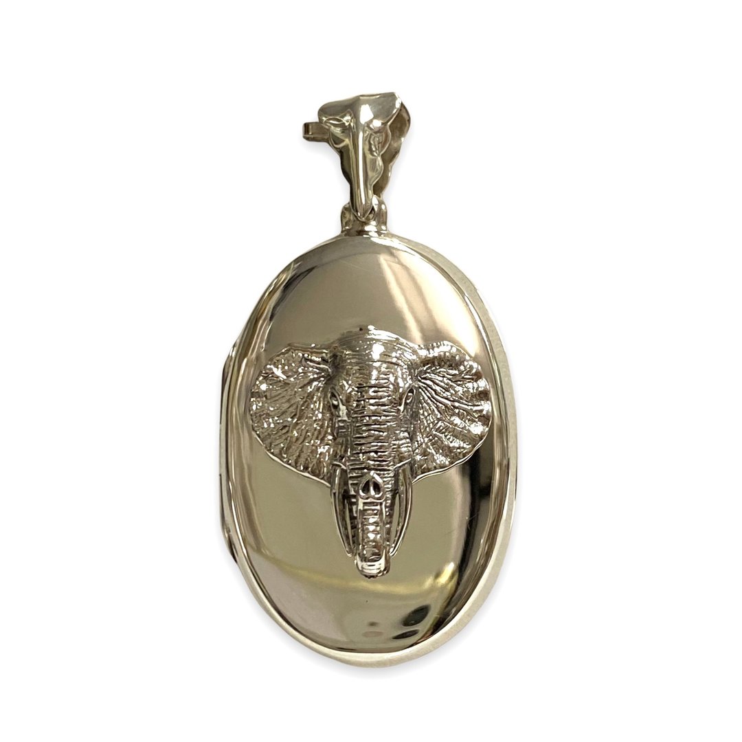 Victorian Style Quality Elephant Oval Locket Pendant 925 Sterling Silver - 项链 - 纯银 银色