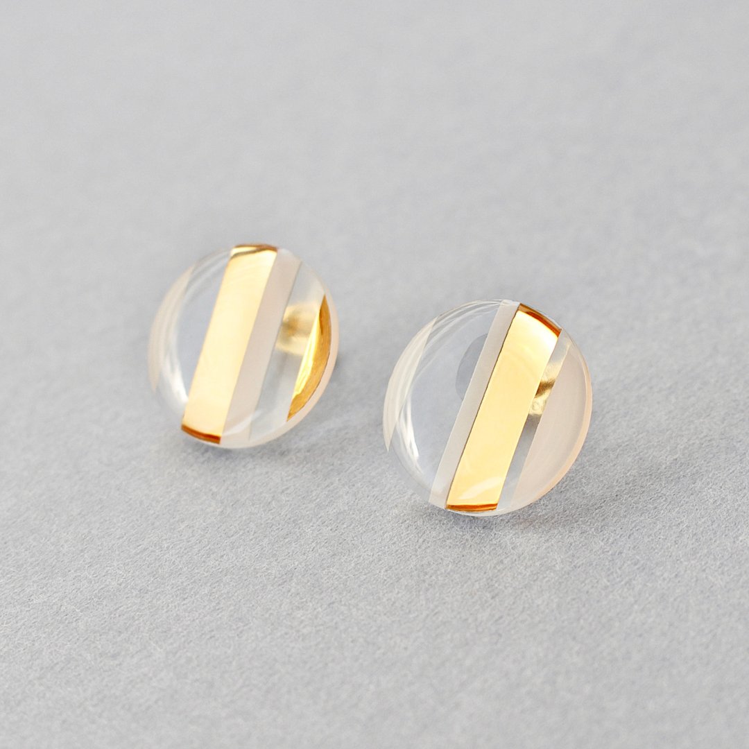 Asymmetric Stripe (White) Earrings / Clip-On - 耳环/耳夹 - 树脂 白色