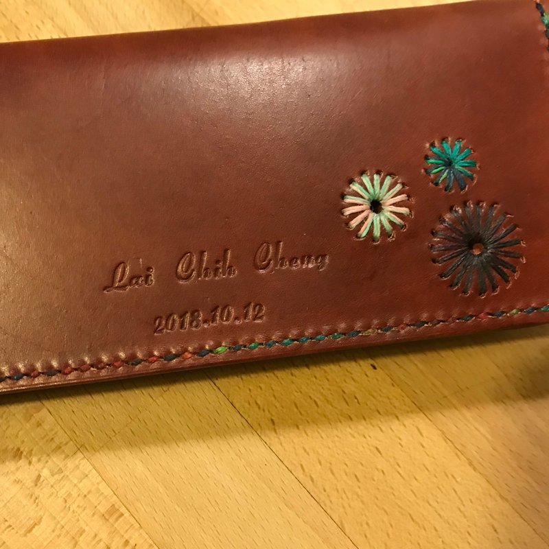 纯手工制作手工染色皮革长夹附零钱包 免费印字绣字 - 皮夹/钱包 - 真皮 多色