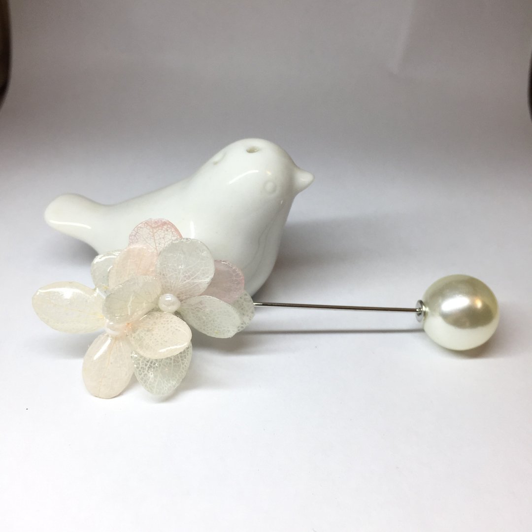 珍珠与花别针 - 胸针 - 植物．花 粉红色