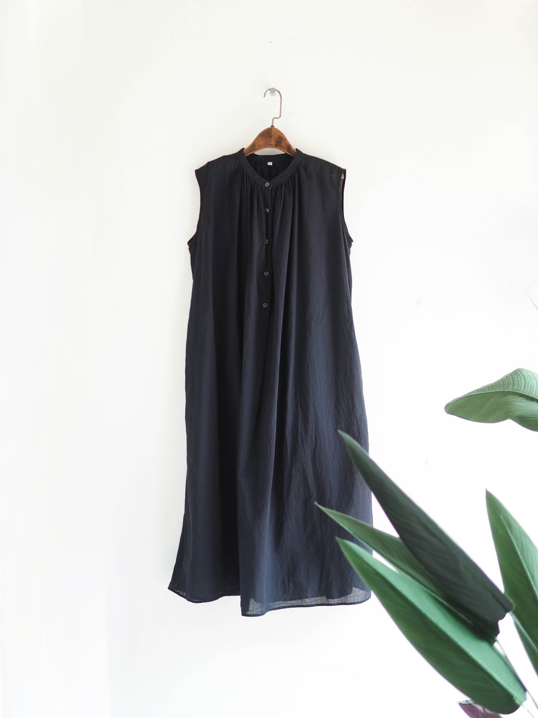 muji 无印良品透肤纯黑绑带 古董古着棉质连身洋装连衣裙vintage - 洋装/连衣裙 - 棉 黑色