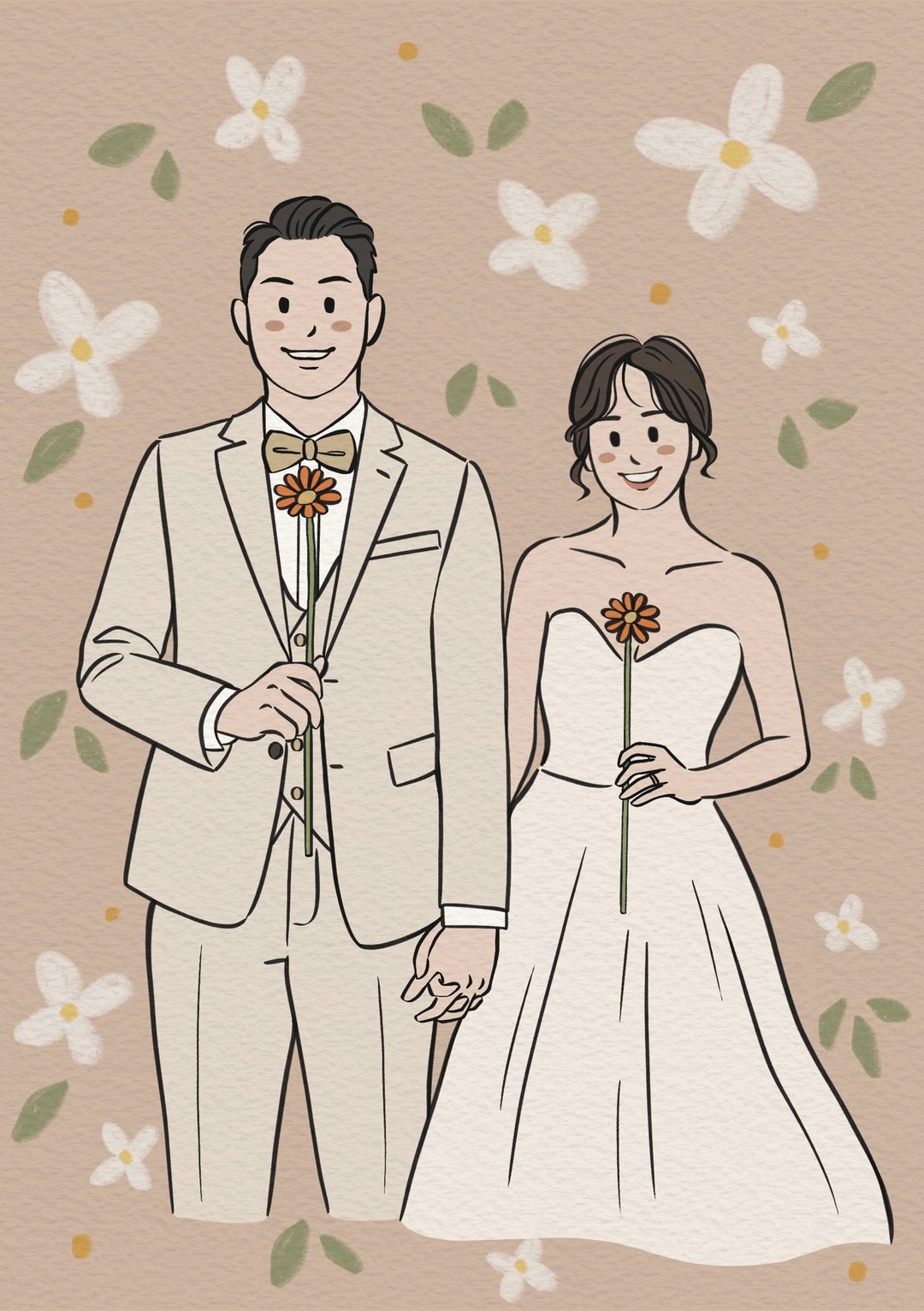 【定制化似颜绘】简约风婚纱人像 电子档 - 电子手绘真人画像/绘画/插画 - 其他材质 多色