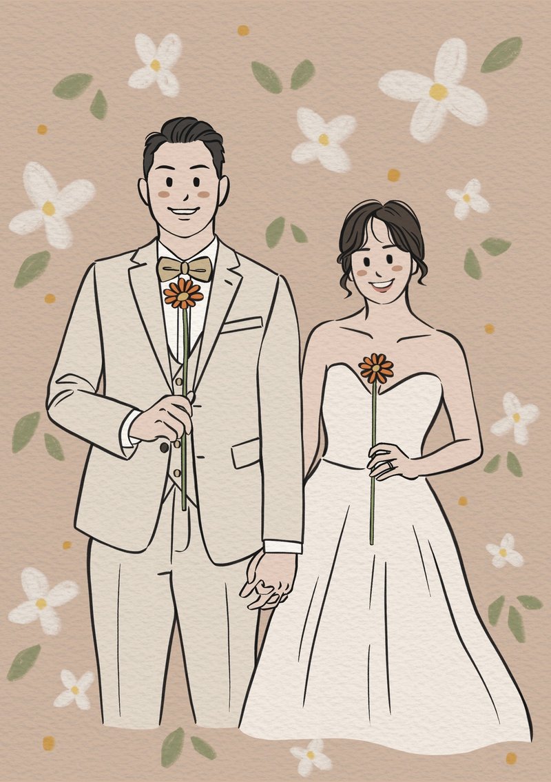 【定制化似颜绘】简约风婚纱人像 电子档 - 电子手绘真人画像/绘画/插画 - 其他材质 多色