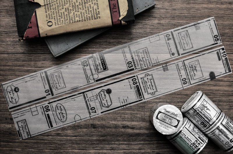 复古标签3黑墨 / 亮面PET / 描图纸 / 纸胶带 – 4.5cm - 纸胶带 - 塑料 黑色