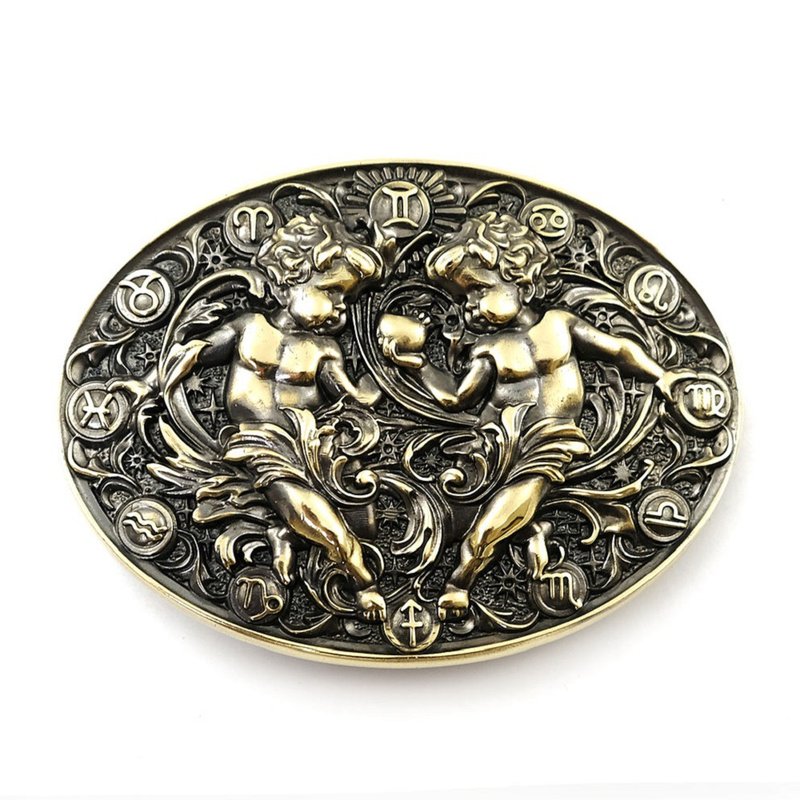 Gemini soild brass belt buckle, Astrological Zodiac Sign belt accessory - 皮带/腰带 - 其他材质 金色
