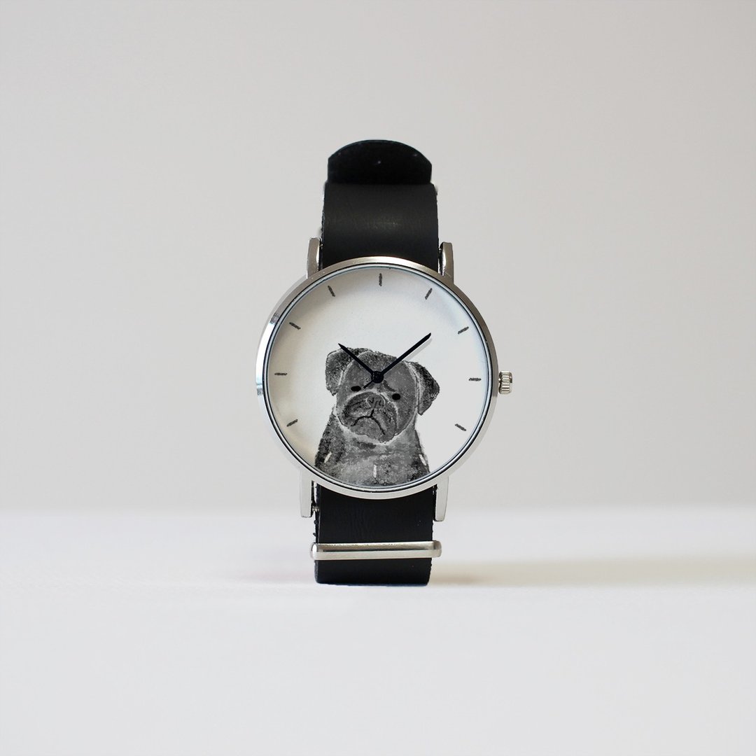 Black pug watch - 女表 - 其他金属 黑色