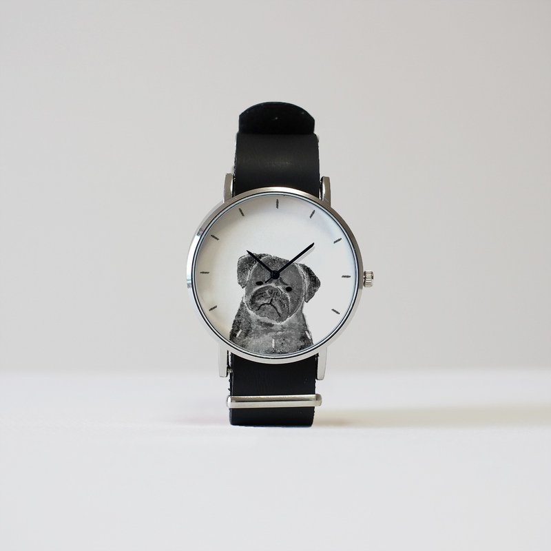 Black pug watch - 女表 - 其他金属 黑色