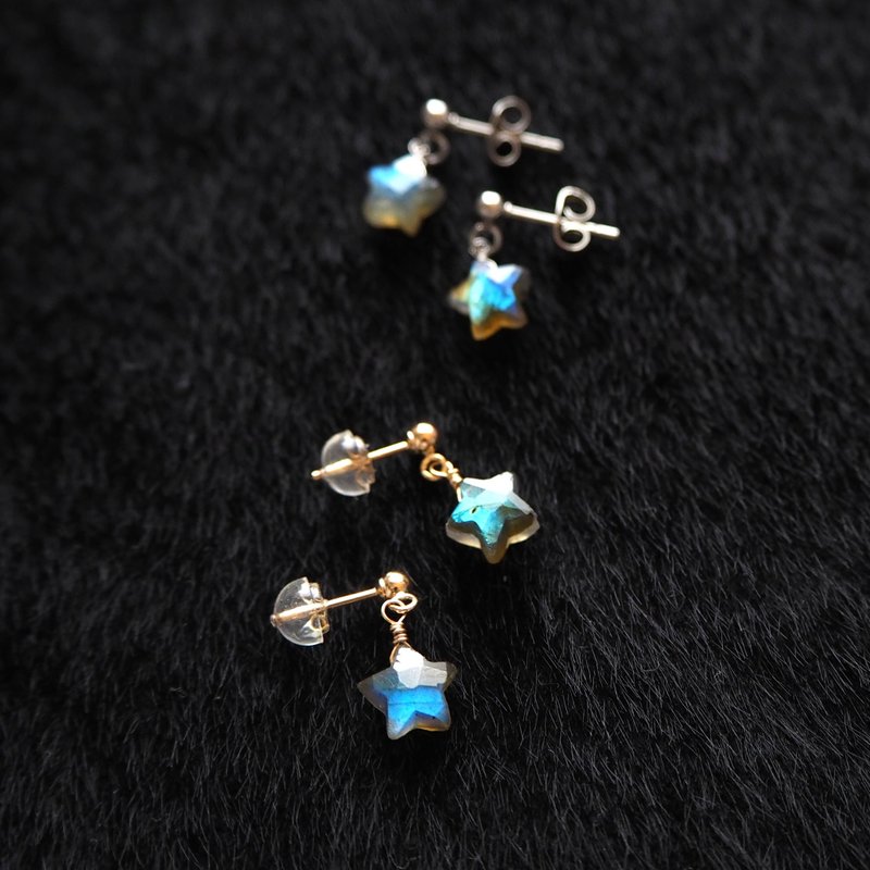 小星星耳环　拉长石 - 耳环/耳夹 - 石头 灰色