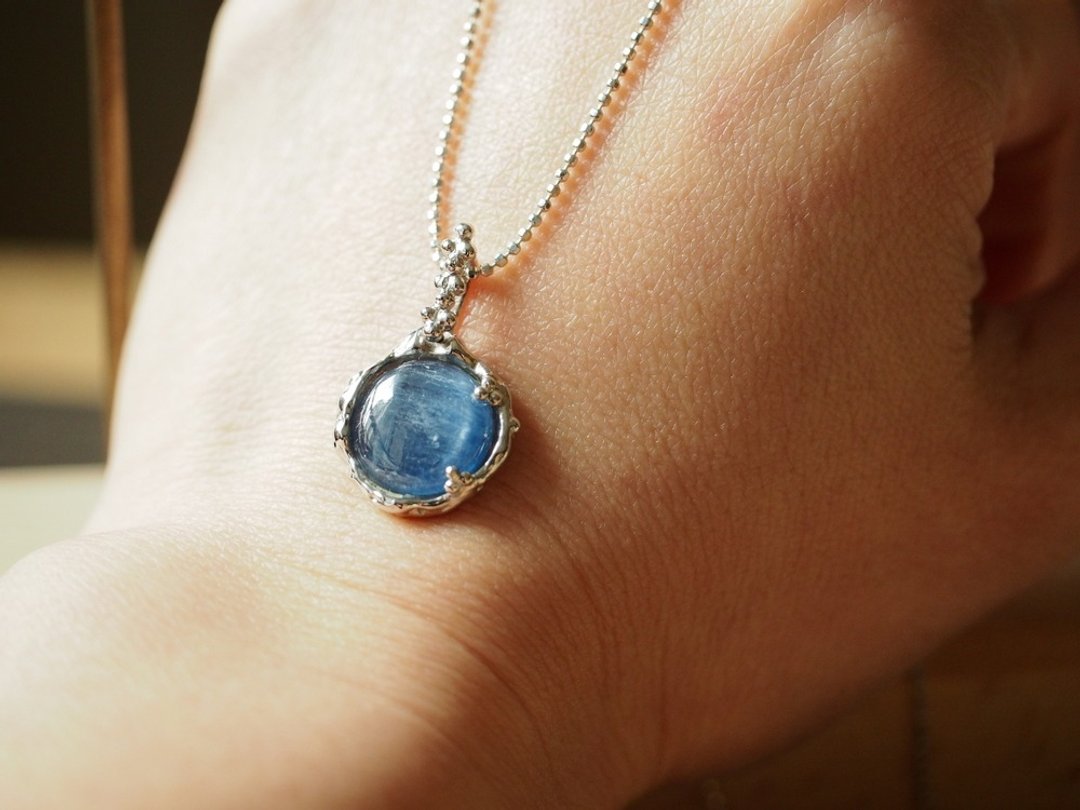 天然蓝晶石 手工纯银项链 Kyanite 镀白K金 - 项链 - 半宝石 蓝色