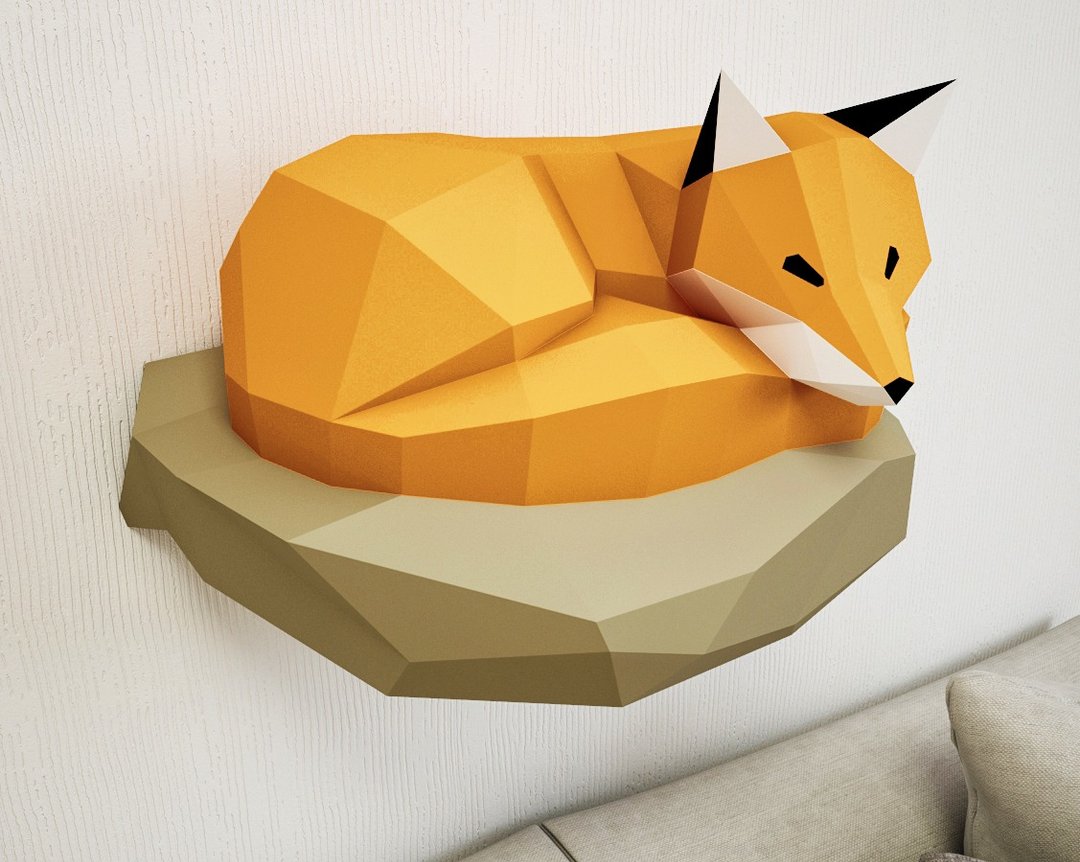 Papercraft Fox on rock, paper model, 3d paper craft, DIGITAL TEMPLATE - 手工艺教程/工具书 - 其他材质 