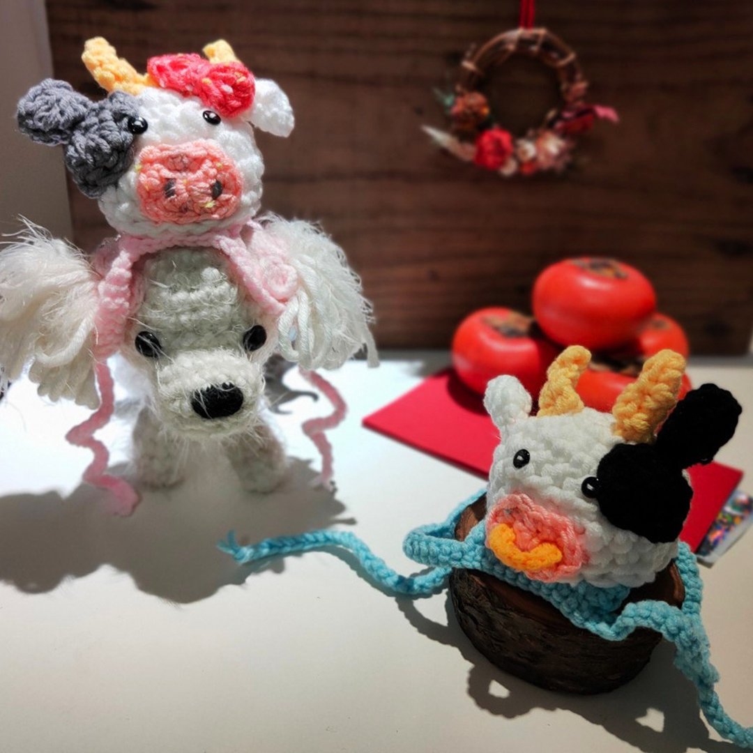 新春牛市大发/宠物毛线手工帽/宠物配件/乳牛/宠物狗狗猫咪帽子 - 衣/帽 - 棉 红色