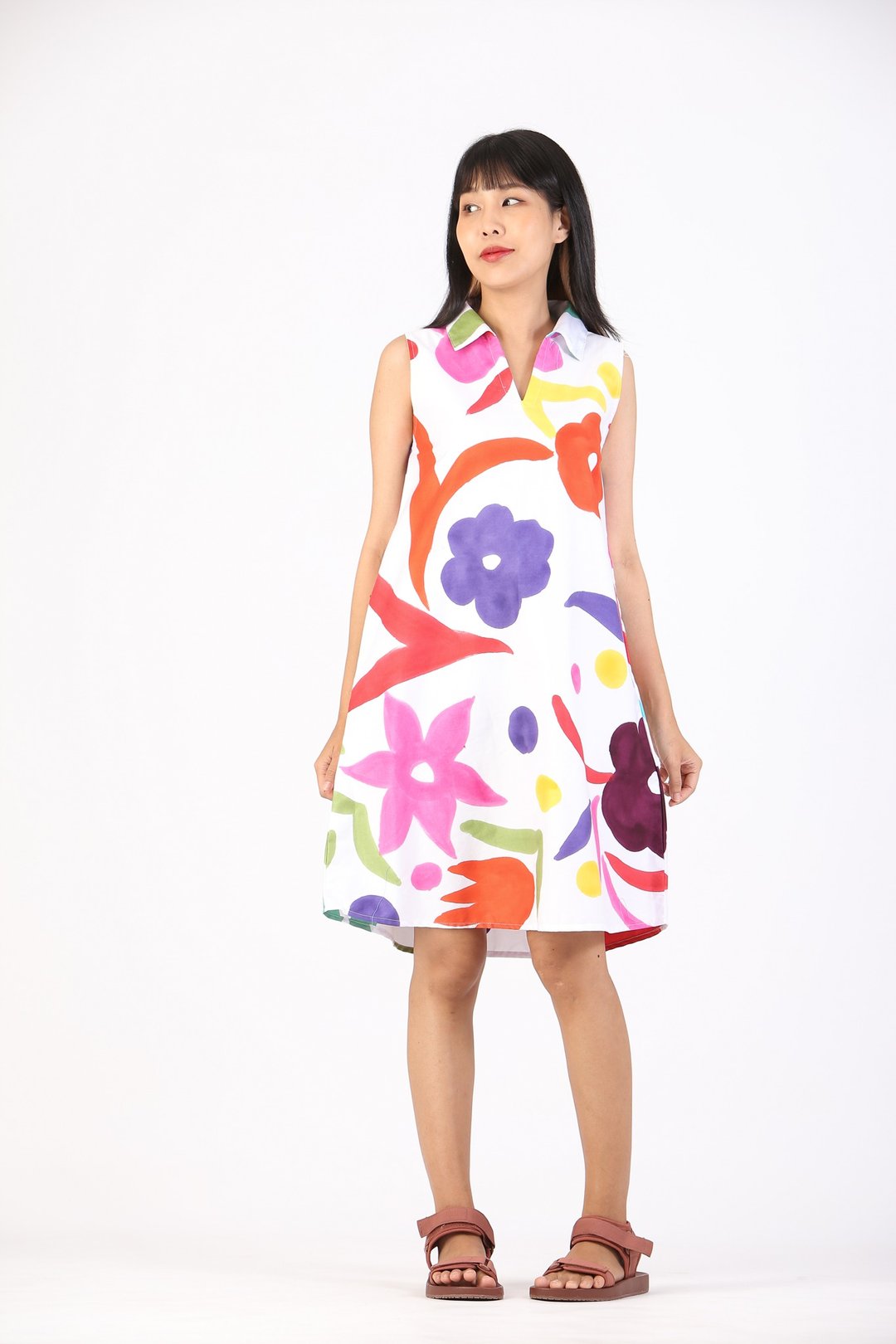 Short Dress Cotton Rayon Hand Paint For Summer Beach Vacatio - 洋装/连衣裙 - 聚酯纤维 多色