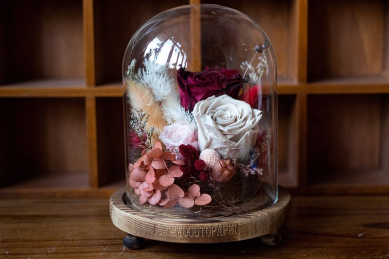 Dull Red Small Glass Dome I  保 鲜 花 玻 璃 罩 - 植栽 - 植物．花 红色