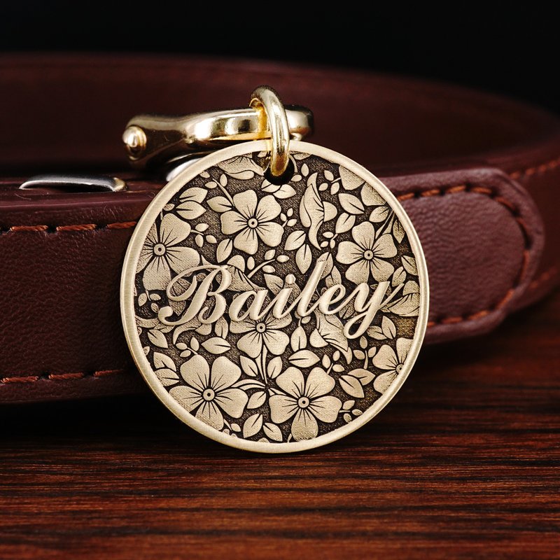 雕刻花狗牌 定制黄铜猫牌 定制宠物 ID 项圈标签 - 项圈/牵绳 - 铜/黄铜 金色