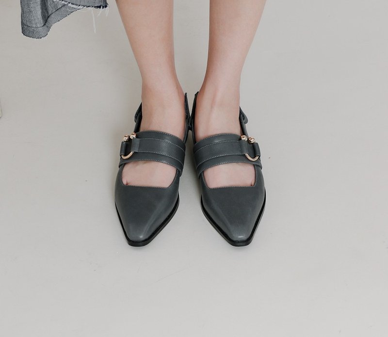 金色U扣 可拆带 率性真皮鞋拖鞋 灰 - 男女凉鞋 - 真皮 灰色