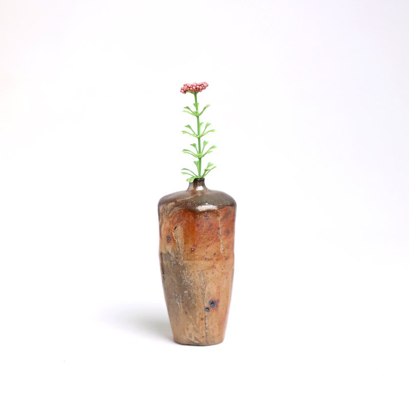 明芽窑 | 柴烧金彩刻纹小花器 陶器 花器 摆件 插小花 手作 H9 - 花瓶/陶器 - 陶 金色