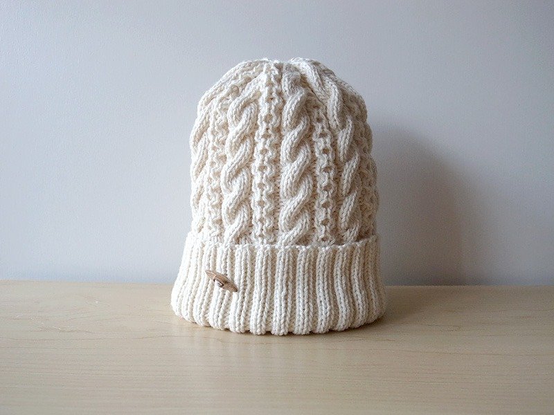 Milk white cotton wool knit cap knitted hat - 帽子 - 棉．麻 白色