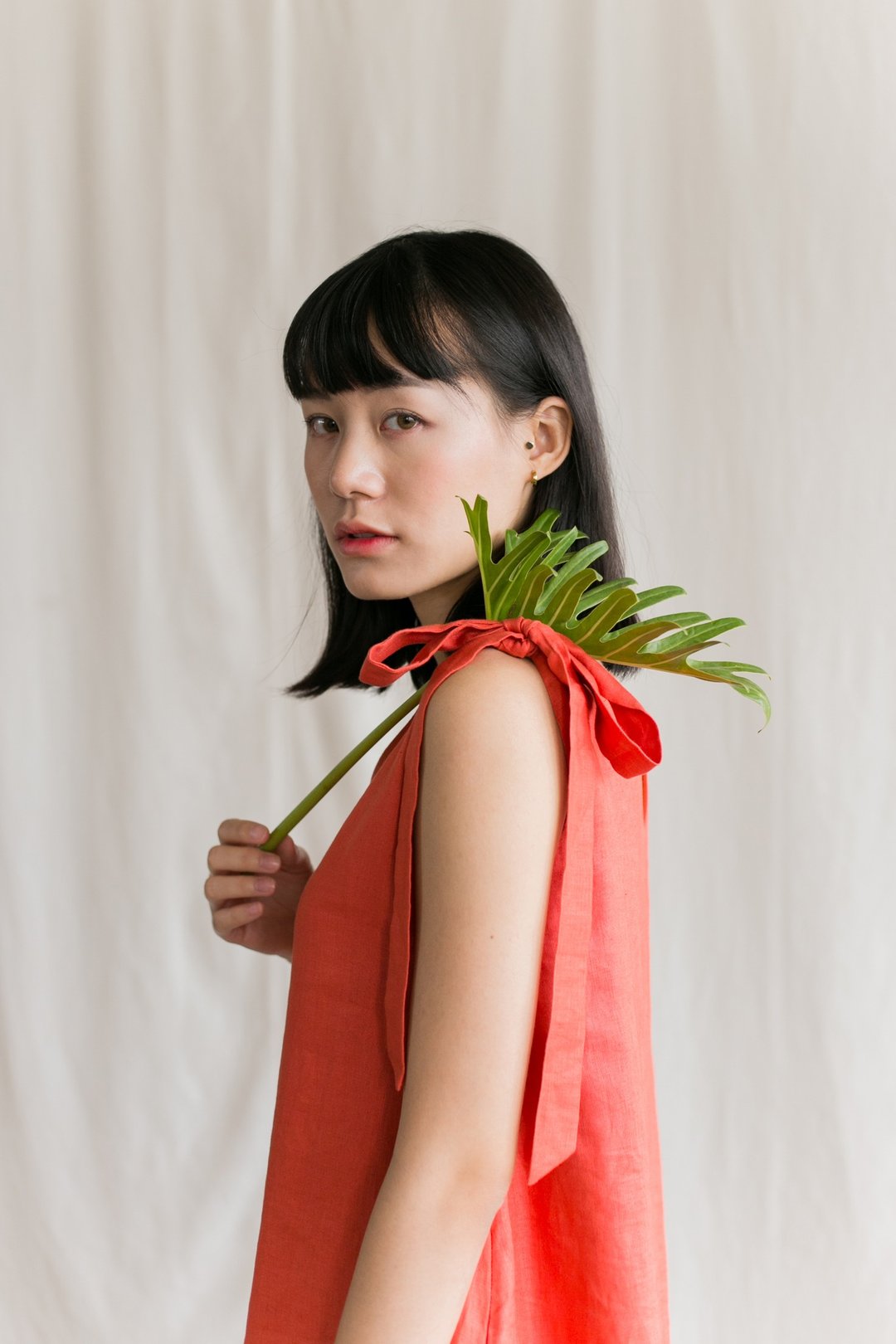 Tie Top Dress in Orange - 洋装/连衣裙 - 棉．麻 红色