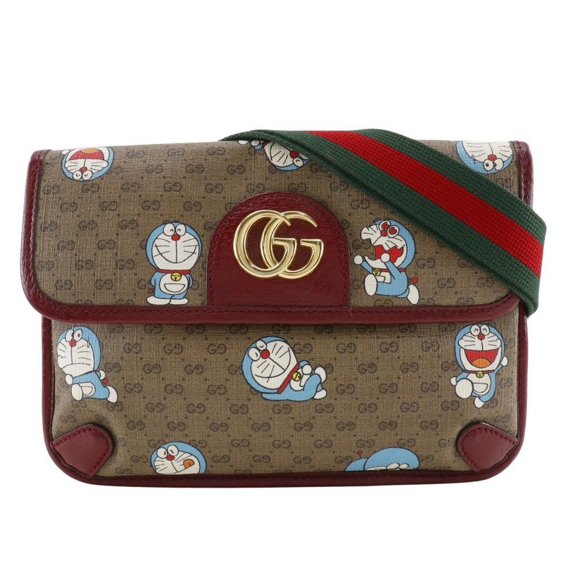 【日本直送】Gucci 哆 A 梦合作款腰包、身体包 647817 GG Supreme 帆布 棕色 女款【二手】 - 侧背包/斜挎包 - 其他人造纤维 咖啡色