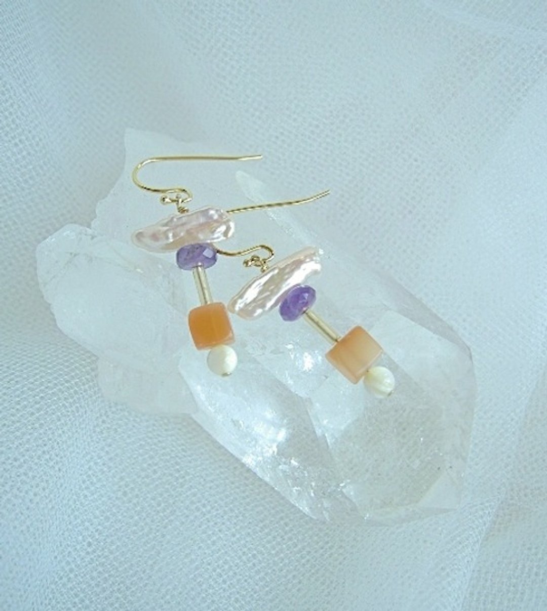 Composition earrings 7 - 耳环/耳夹 - 宝石 橘色