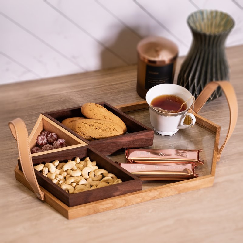 美国Fifty9 Design New York 几何拚色玻璃茶点盘 - 盘子/餐盘/盘架 - 木头 咖啡色