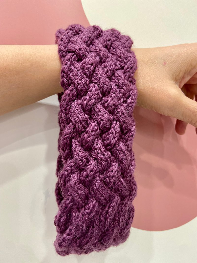 麻花模样手工编织造型发带 - 发带/发箍 - 羊毛 紫色